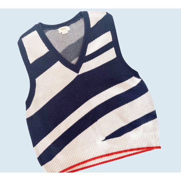 ANTHROPOLOGIE / Maeve V Neck Pullover Sweater Vest Navy White Size XL - Picture 3 of 8